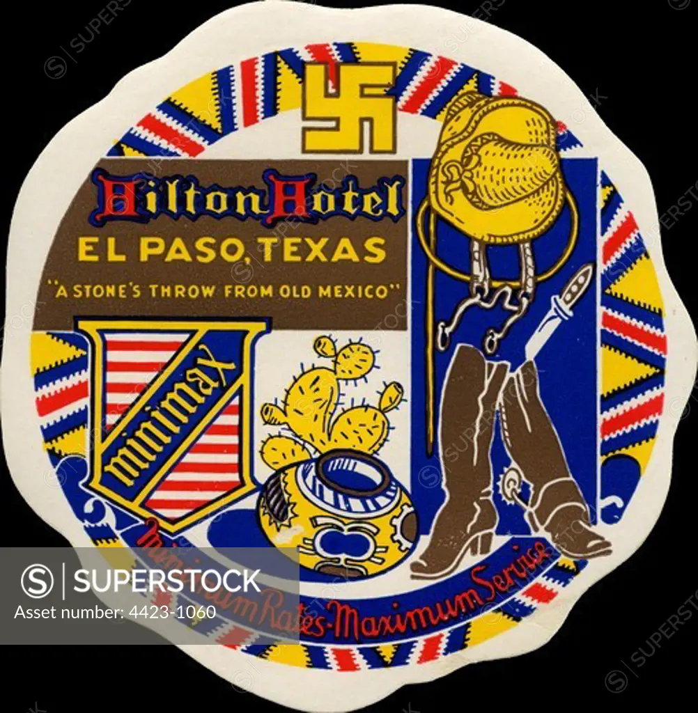 Lugagge label from 1929 for Hilton Hotel El Paso, Texas.