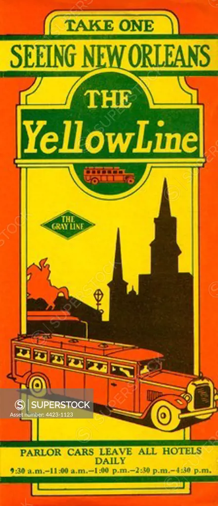 Brochure from 1927 titled 'Seeing New Orleans, The Yellow Line'.