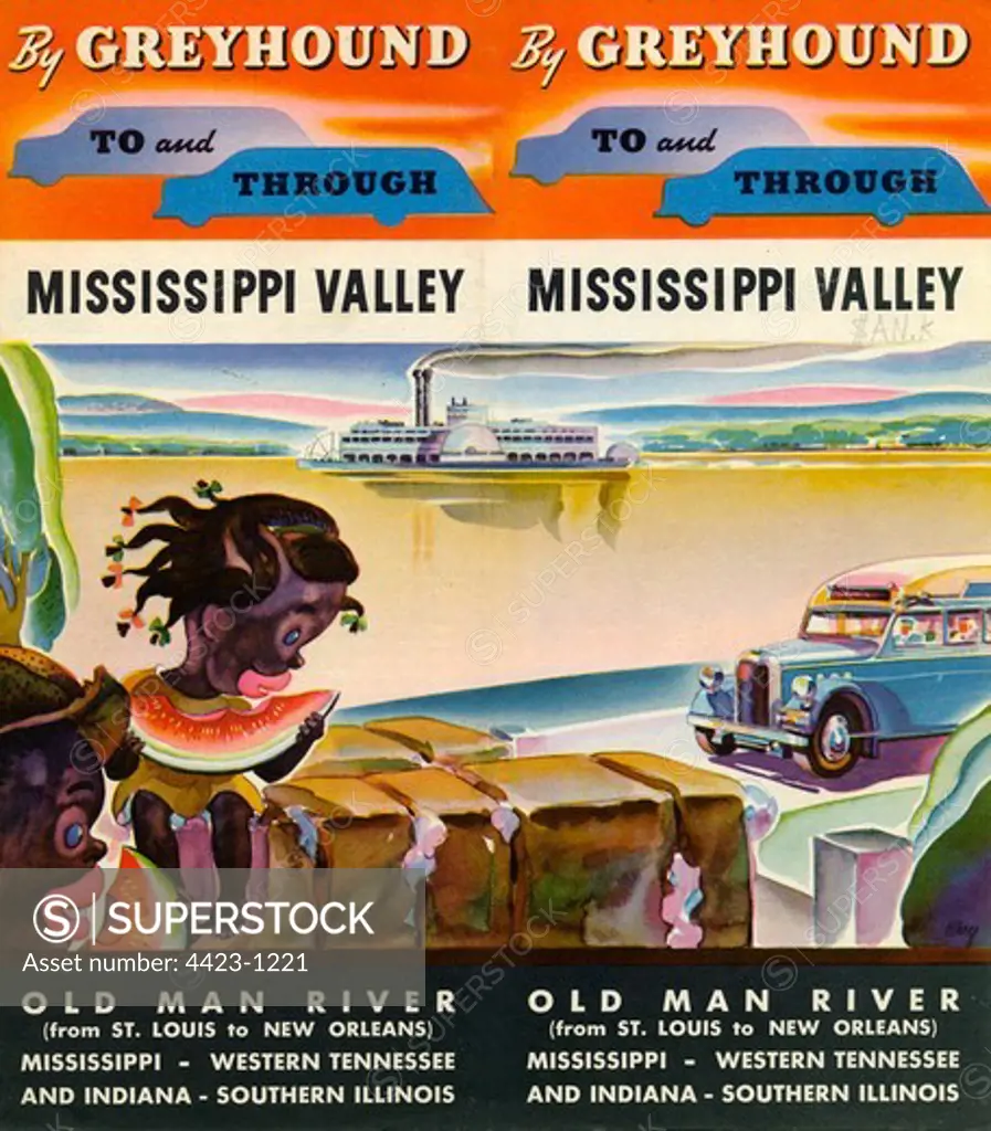 Brochure from 1935 titled 'By Greyhound, Mississippi Valley'.