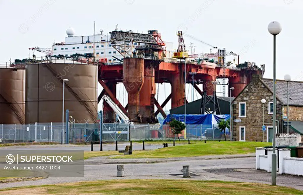 Oil platform being dismantled at the shore, Invergordon, Cromarty Firth, Scotland