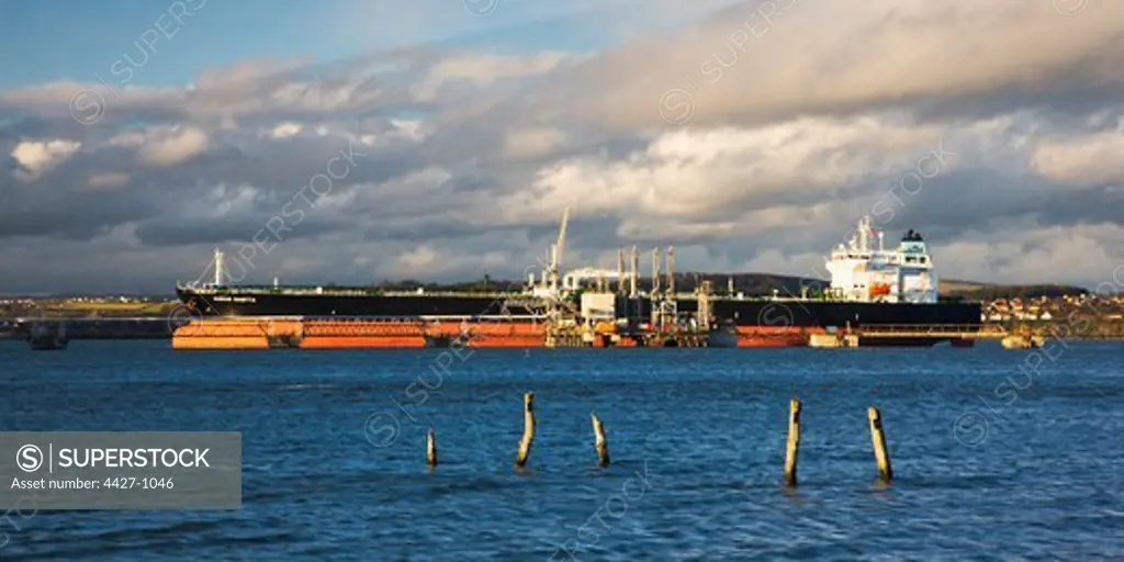 Oil tanker berthed at Hound Point, Firth of Forth, Scotland