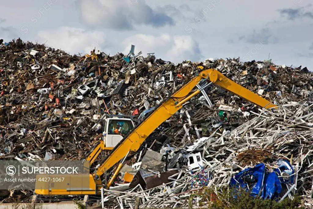 Pile of scrap metal with a crane, Scotland
