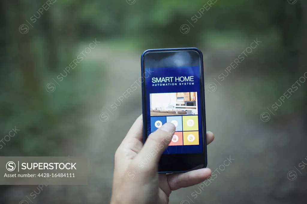 Close up POV home automation app on smart phone screen
