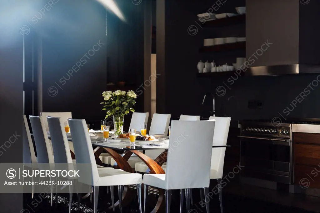 Set table in modern dining room