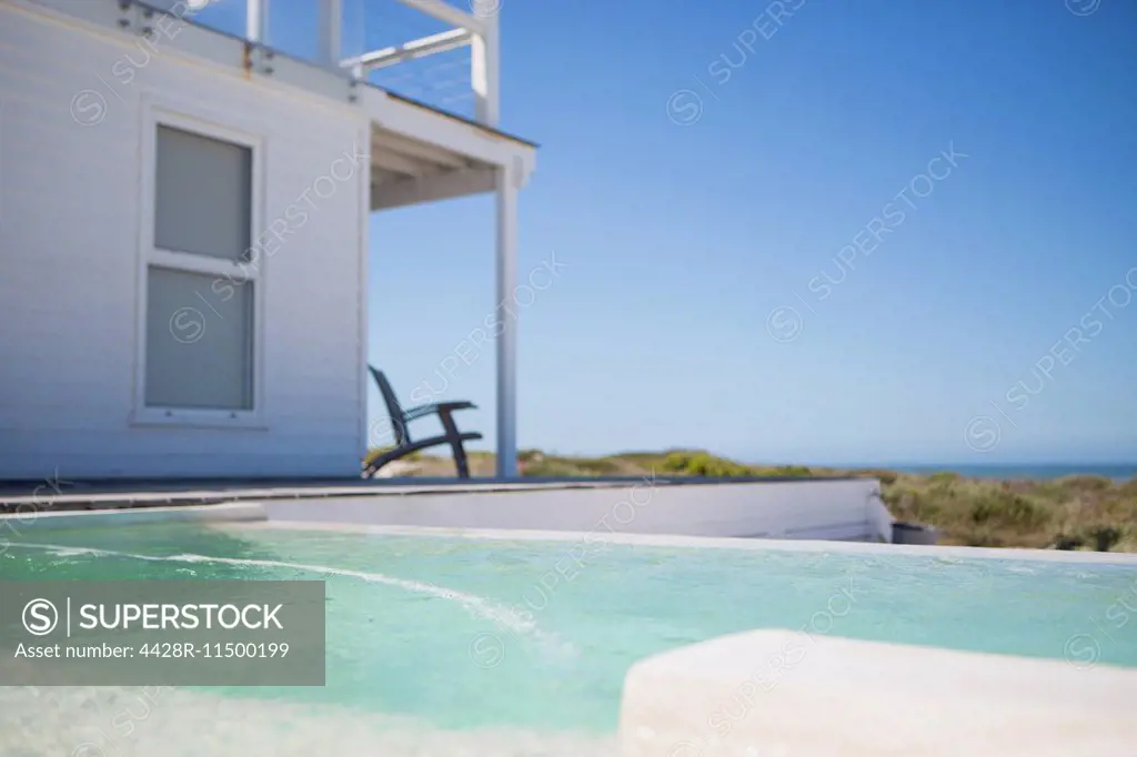 Infinity pool and beach house overlooking ocean