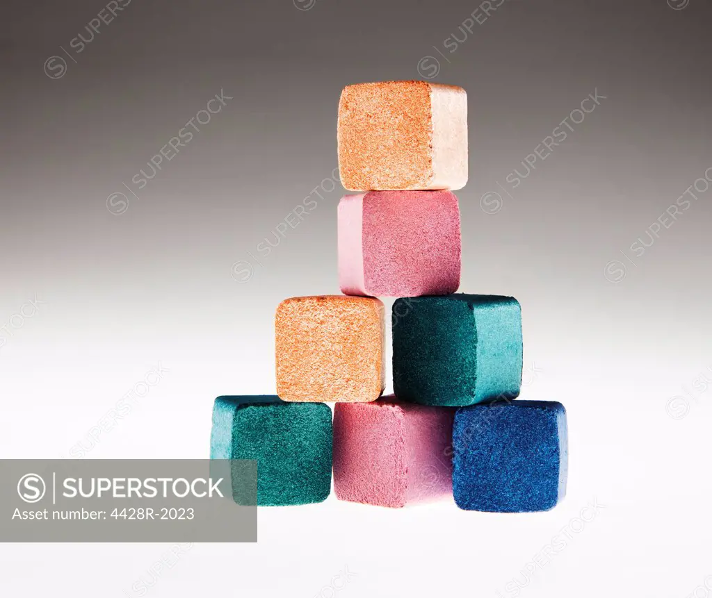 Close up of stacked cubes of multicolor eyeshadow