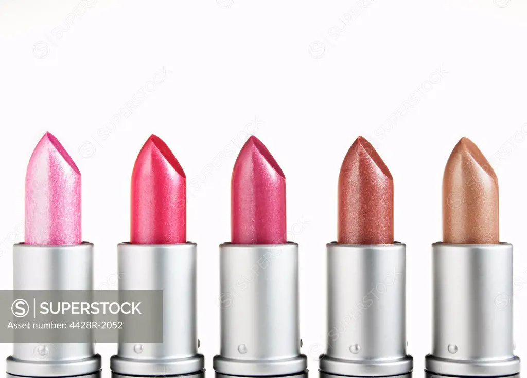 Close up of multicolor lipsticks in a row