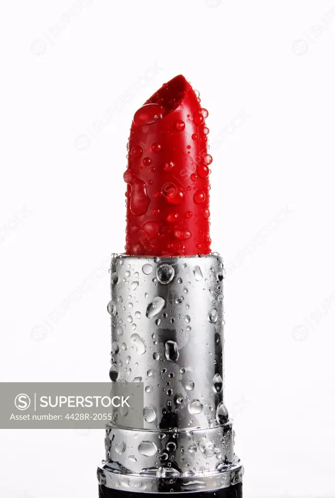 Close up of wet, red lipstick
