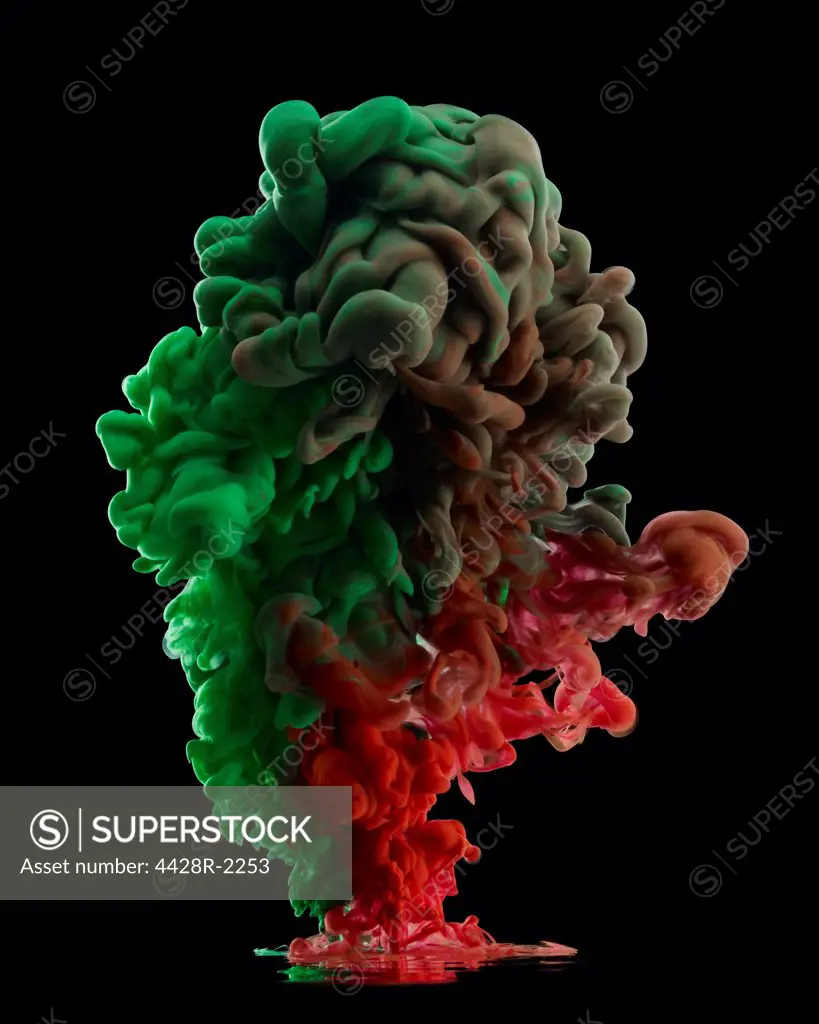 Green and red smoke cloud