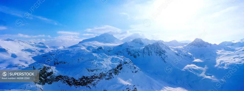 View of snow covered mountain range