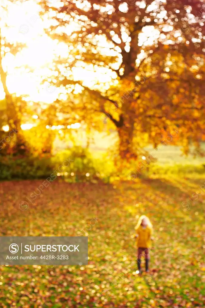 Blurred view of girl standing in meadow,belmonthouse, UK
