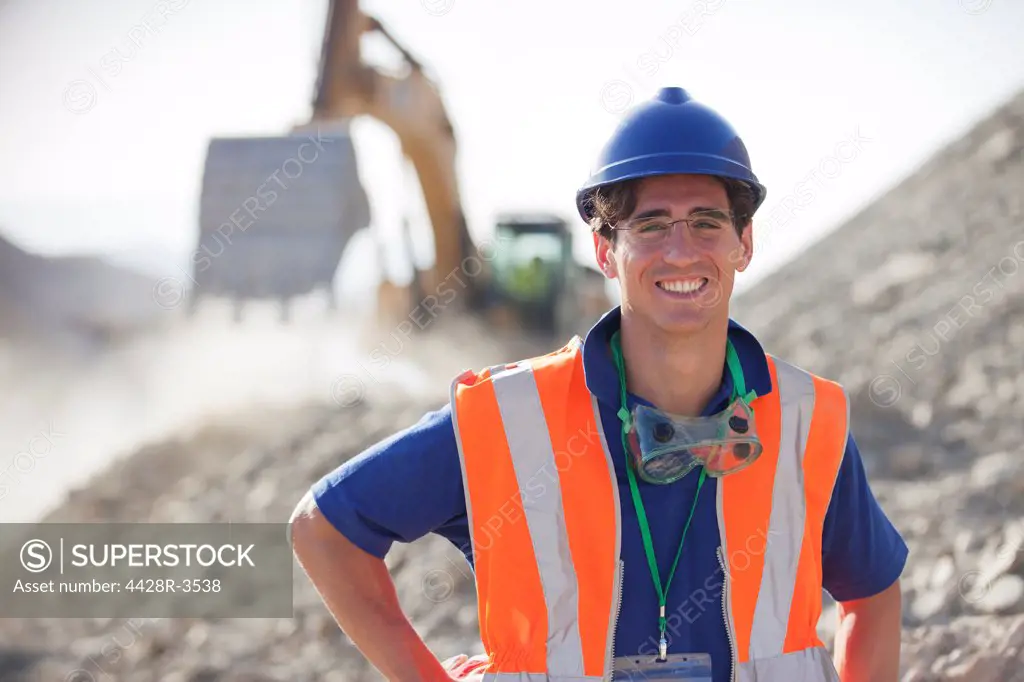Worker smiling in quarry, Spain