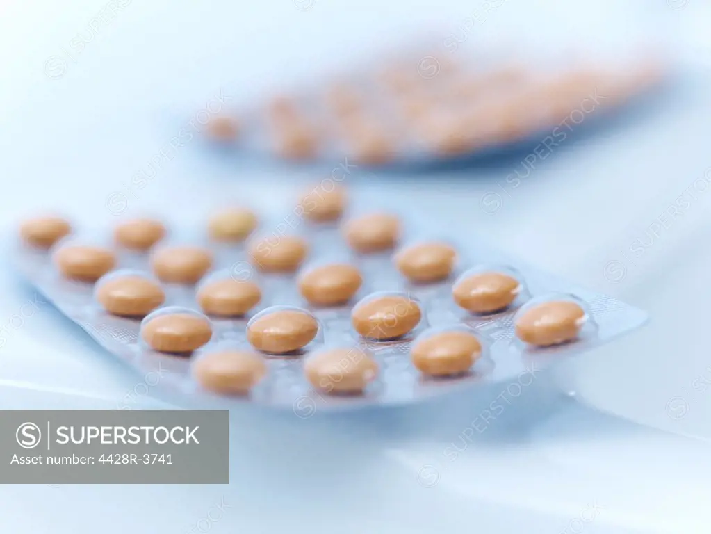 Close up of pills in blister pack,Surrey, United Kingdom