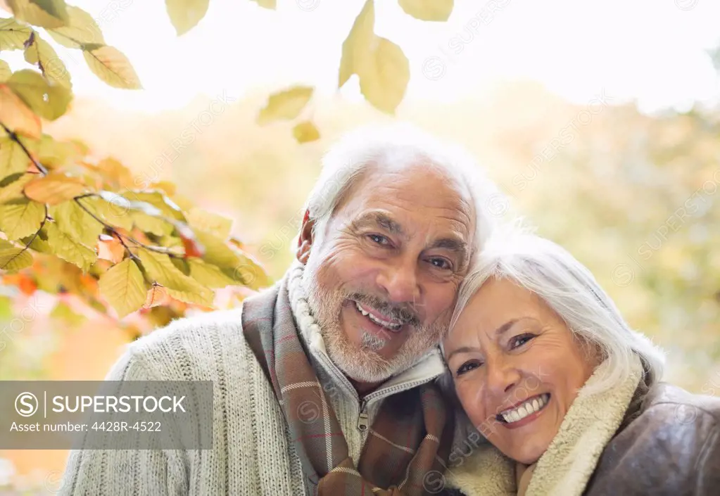 Older couple smiling in park,London, UK