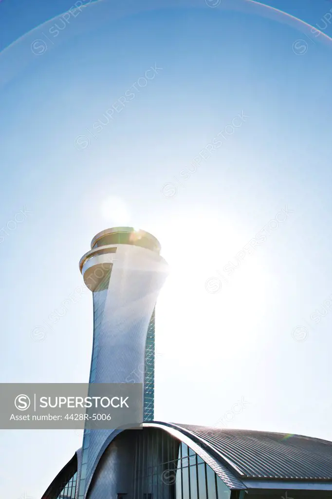 Air traffic control tower and blue sky,Farnborough, United Kingdom