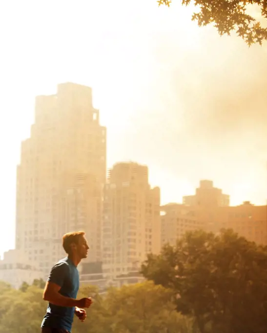Man running in urban park,New York