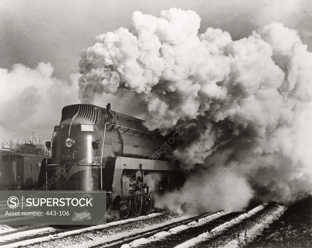 USA, Illinois, Chicago, Steam locomotive on railroad track, 1939