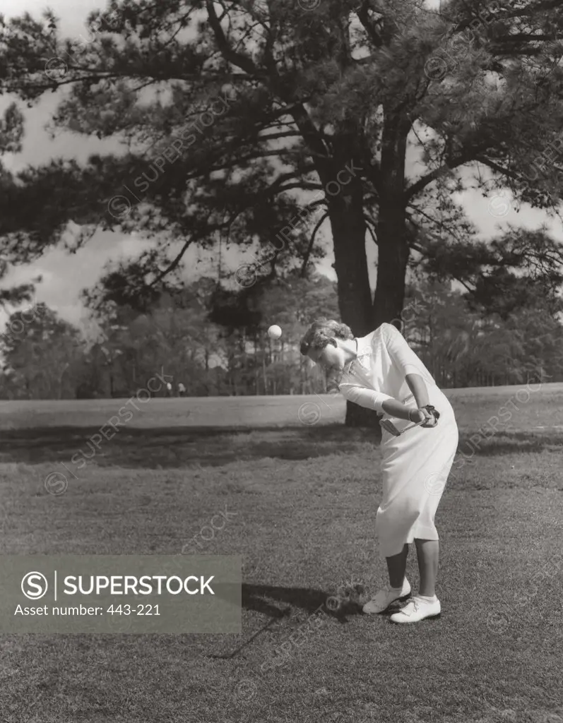 Young woman playing golf, 1956