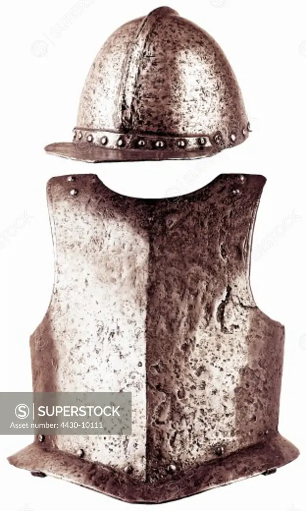 weapons armour bulletproof helmet and cuirass German mid 17th century,