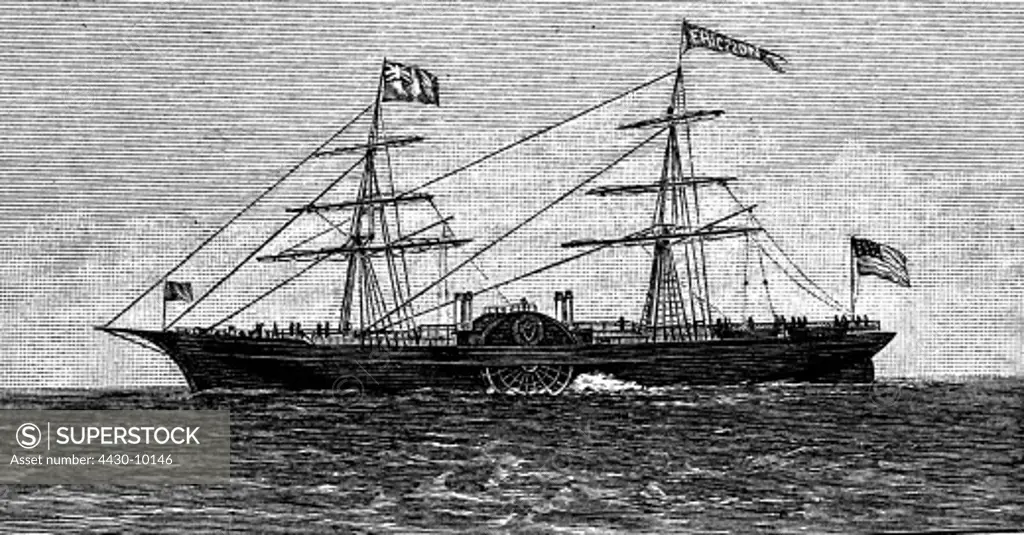 transport transporation navigation ships paddlesteamer ""John Ericson"" engraving 19th century,