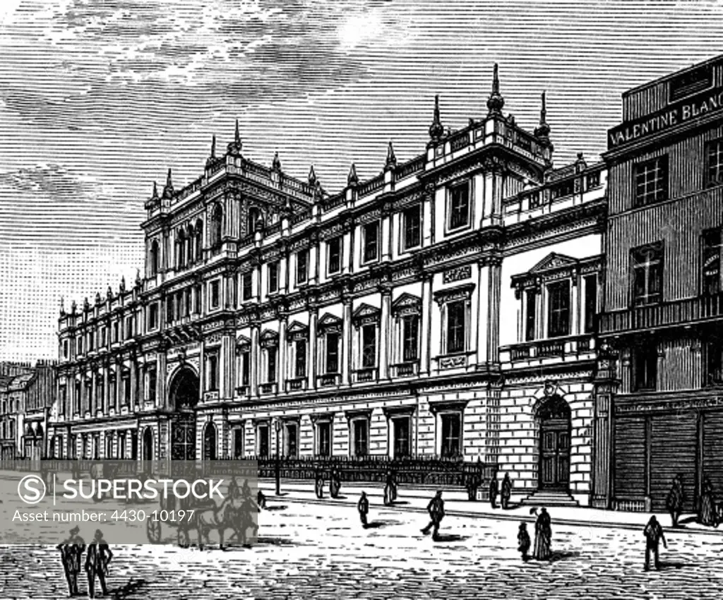 Great Britain London buildings Burlington House Picadilly built 1665 - 1668 exterior view engraving 19th century,