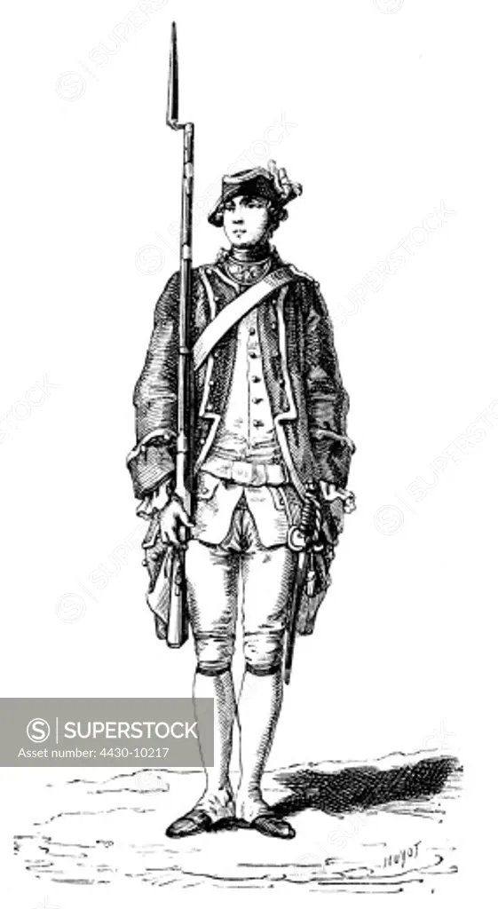 military France infantry exercise method of carrying a rifle applied by officers after copper engraving by Gravelot 1766,