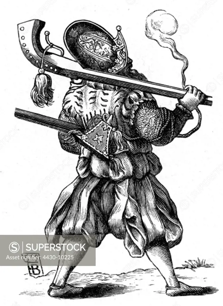 military infantry arquebusier mid 16th century after copper engraving by F. Brunn 1559,