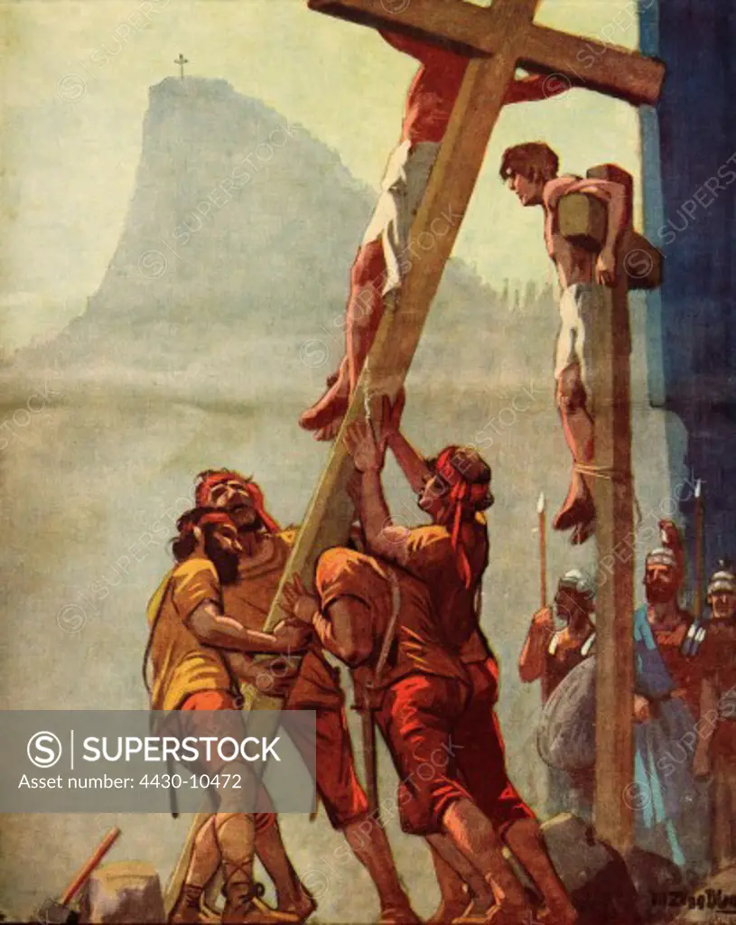 theatre theater Oberammergau Passion Play Michael Zeno Diemer (1867 - 1939) erection of the crucifix 1922,