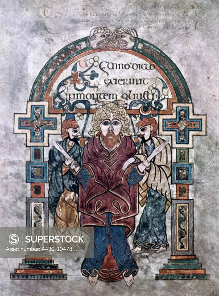 literature books Book of Kells Saint John the Evangelist illumination Ireland circa 800 Saint Trinity College Dublin,