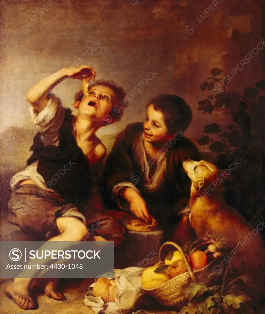 fine arts, Murillo, Bartolome Esteban (1618 - 1682), painting, ""The Pie Eaters"", oil on canvas, 1662 - 1672, Alte Pinakothek, Munich,