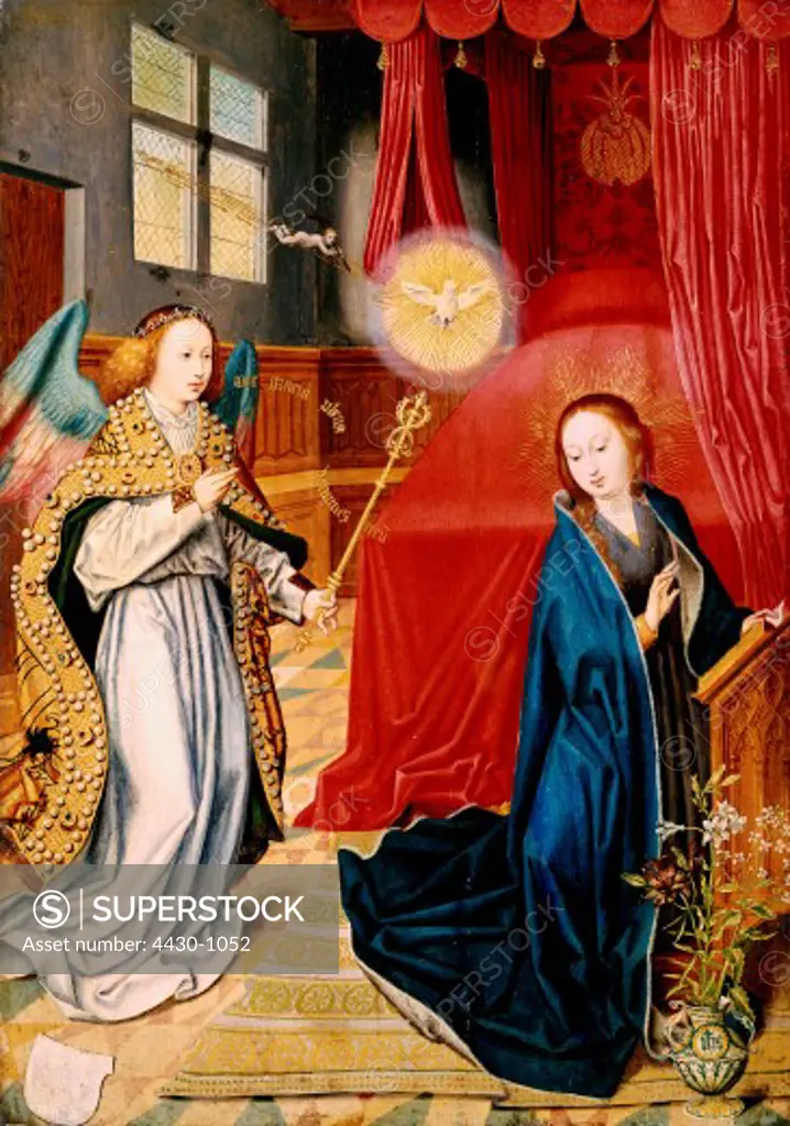 fine arts, Bruyn, Bartholom_us the Elder, (1493 - 1555), painting, ""the annunciation"", oak panel, 48,3 cm x 34 cm,