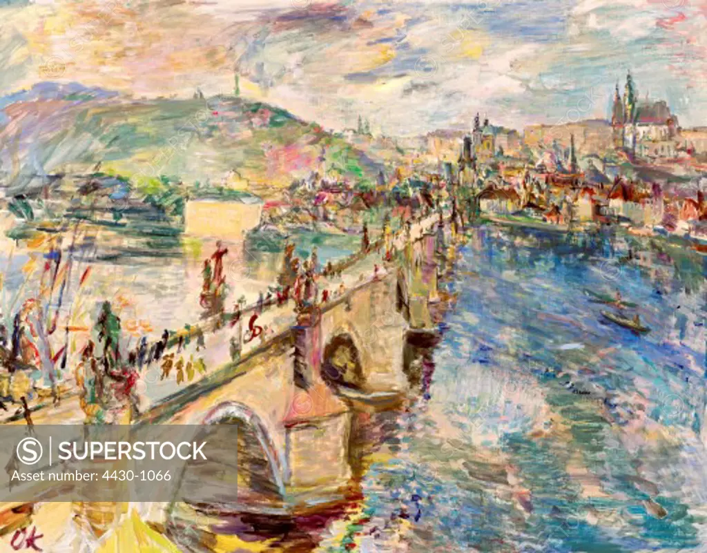 fine arts, Kokoschka, Oskar, (1886 - 1980), painting, ""Die Karlsbr™cke"", (""the Charles bridge""), 1934, oil on canvas, national gallery, Prague, ARTIST'S COPYRIGHT MUST ALSO BE CLEARED,