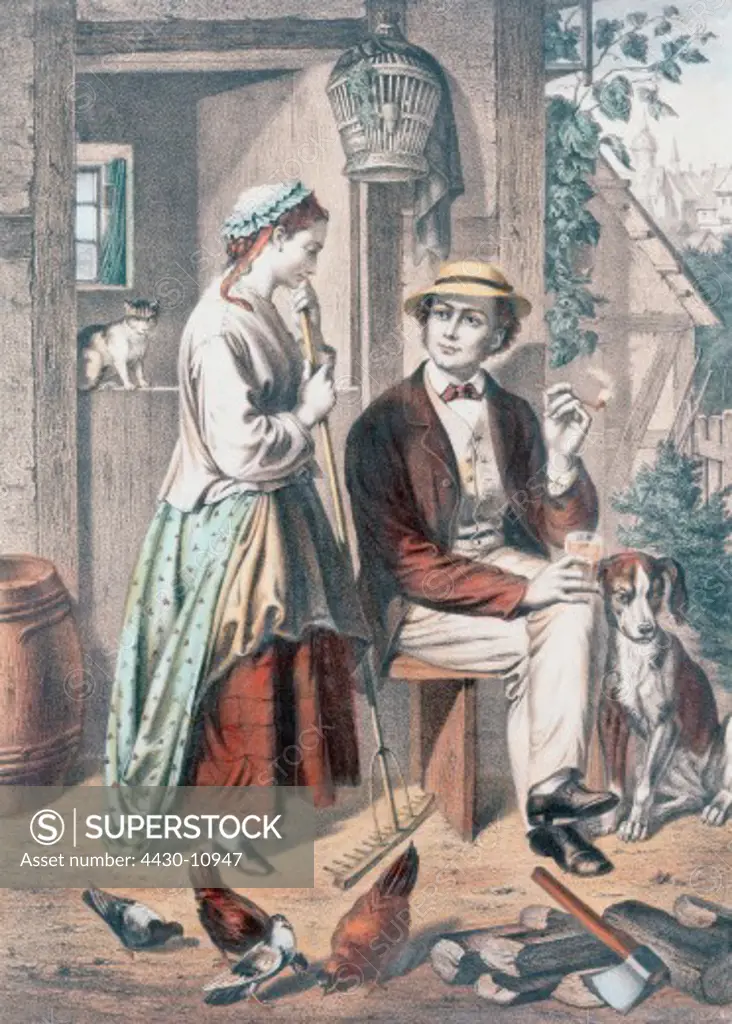 tobacco smoking smoking pipes pipe ""My household"" lithograph 42 cm x 30 cm Frankfurt on the Main Germany circa 1860 private collection,
