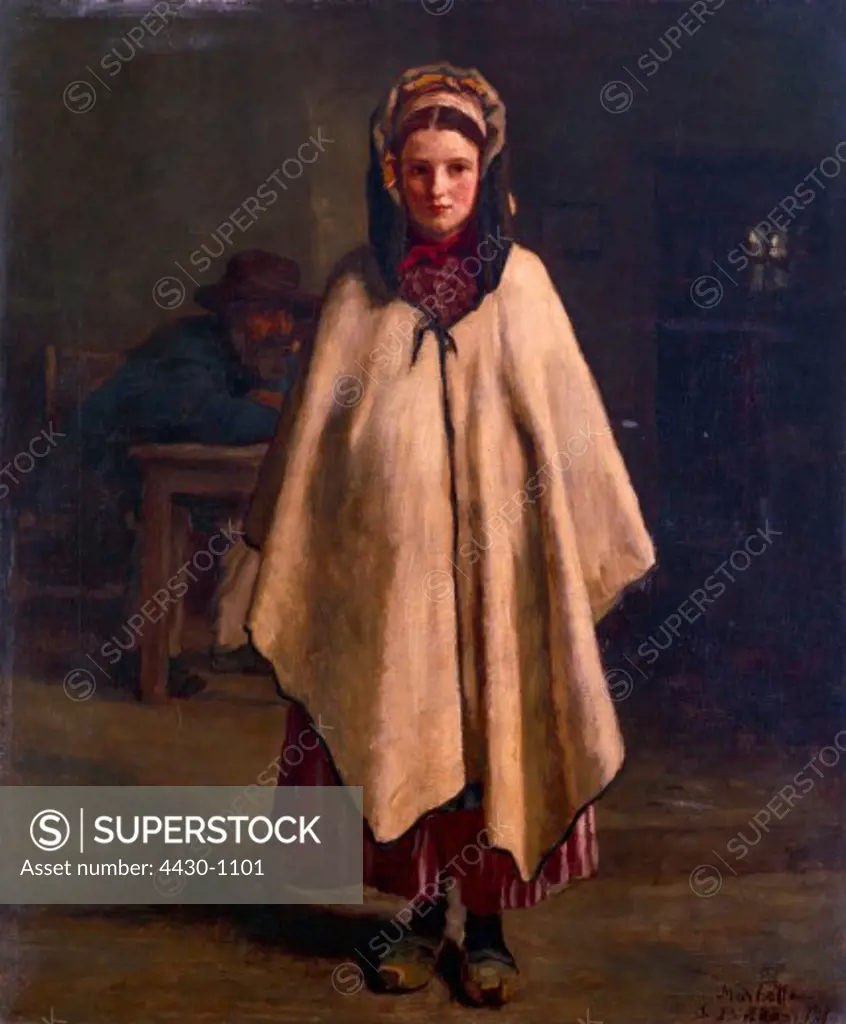 fine arts, Pinkas, Sobeslav (1827 - 1901), painting, ""Female shepherd in Malotta"" (""Pasacka z Marlotta""), Prague National Gallery,