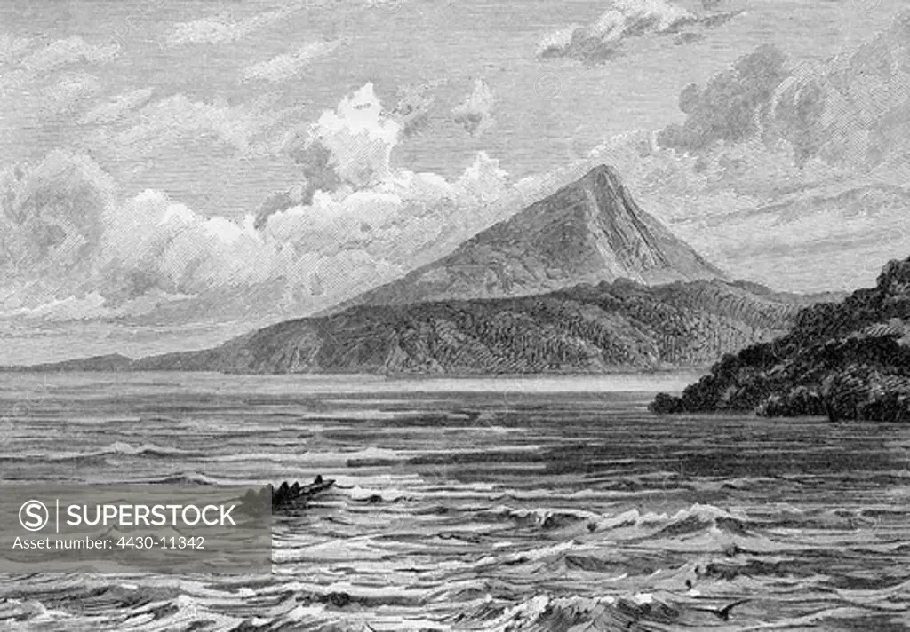 geography/travel Lake Nicaragua with vulcan Concepsion engraving 19th century mountain Central America North America,