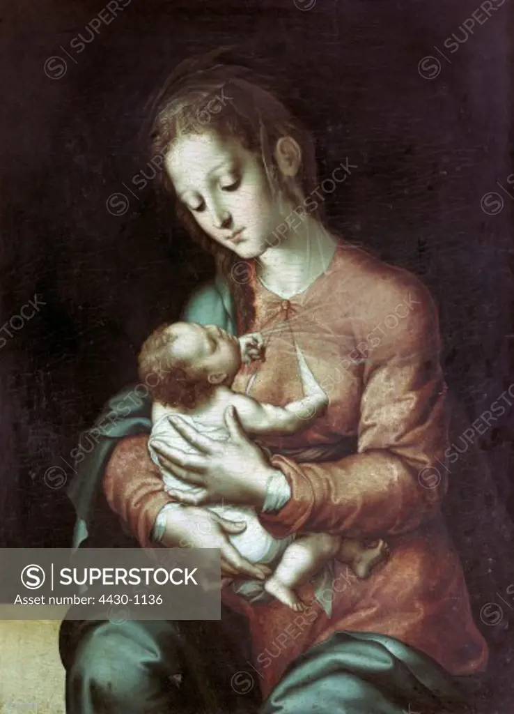 fine arts, Morales, Luis de (1509 - 1586), painting, ""Madonna and Child"", circa 1570, oil on panel, Prado, Madrid,
