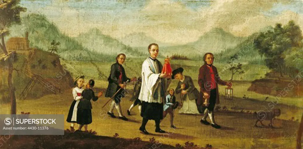 religion christianity glergymen catholic priest on the way to a dying person painting Upper Bavaria late 18th century Museum Bad T_lz,