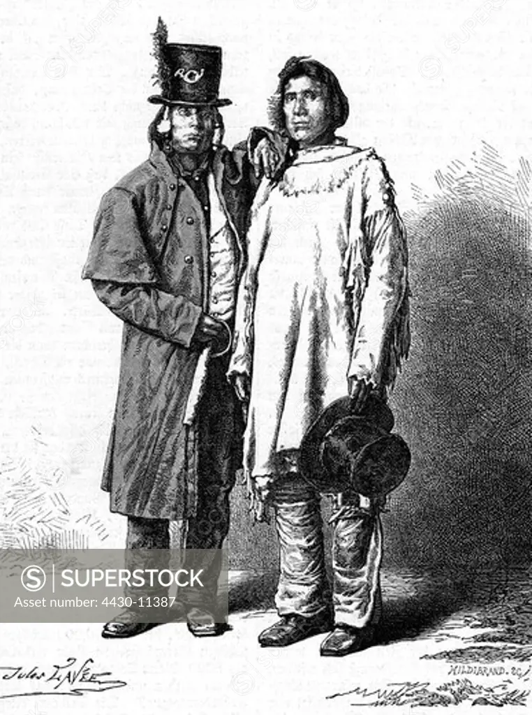 geography/travel USA people Native Americans tribes Shoshone Gosiute engraving after drawing by Jules Lavee 19th century American Indians North America,