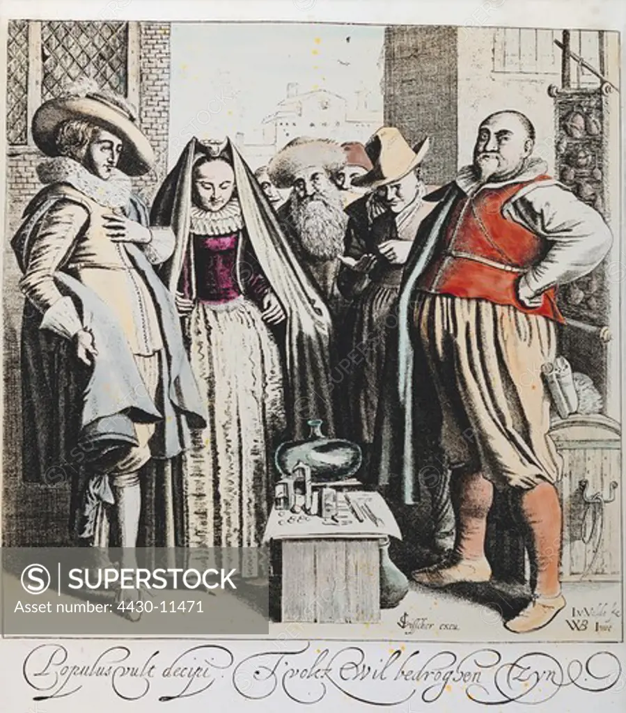 medicine physicians traveling quack selling theric copper engraving Claes Janszzon Visscher after van de Veldeke 17th century private collection,