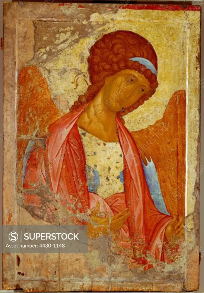 fine arts, Rublev, Andrei (circa 1360 - 1430), painting, ""Archangel Michael"", icon, tempera on wood, circa 1425, Tretyakov Gallery, Moscow,