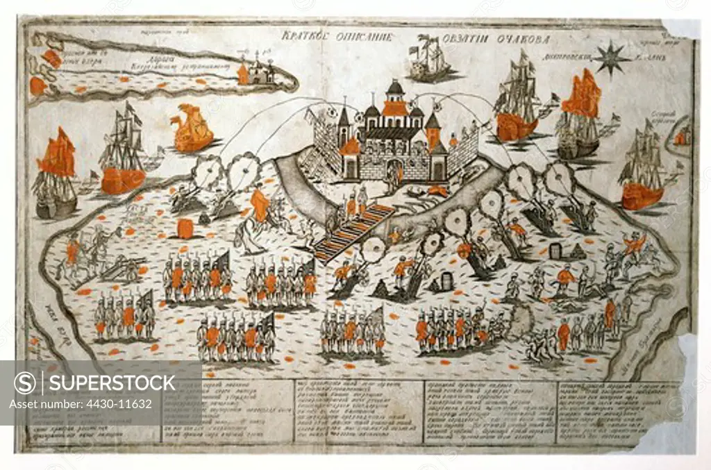 events 8th Russo-Turkish War 1787 - 1792 siege & assault of the fortress Ochakiv June 1787 - 17.12.1787 engraving circa 1810 Historic Museum Moscow Russia Ukraine Ottoman Emire 18th century Russo Turkish historical Russian
