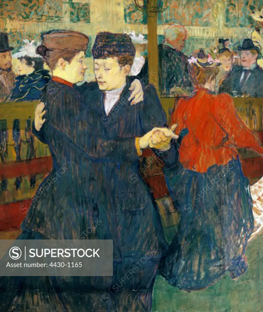 fine arts, Toulouse-Lautrec, Henri de (1864 - 1901), ""At the Moulin Rouge (Two Women Waltzing)"", painting, 1892, oil on canvas, 93 cm x 80 cm, Prague, National Gallery,