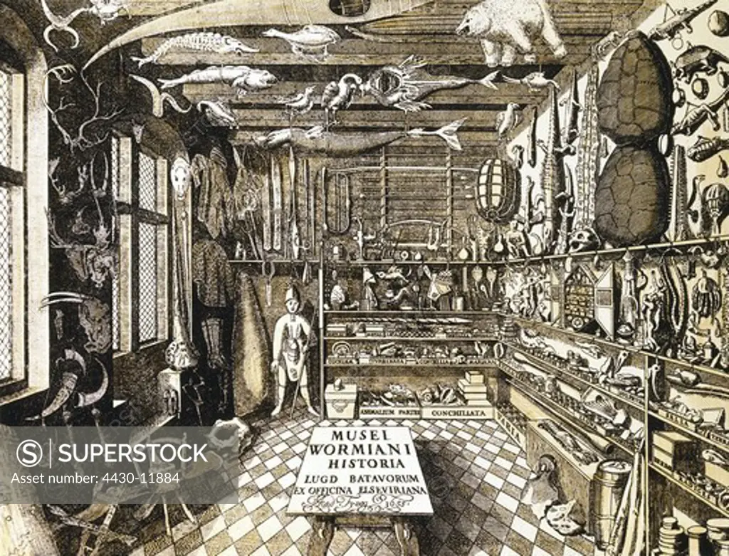 science museums description of ""Museum Wormianum"" Copenhagen title copper engraving printed by Elzevier Amsterdam 1655 private collection,
