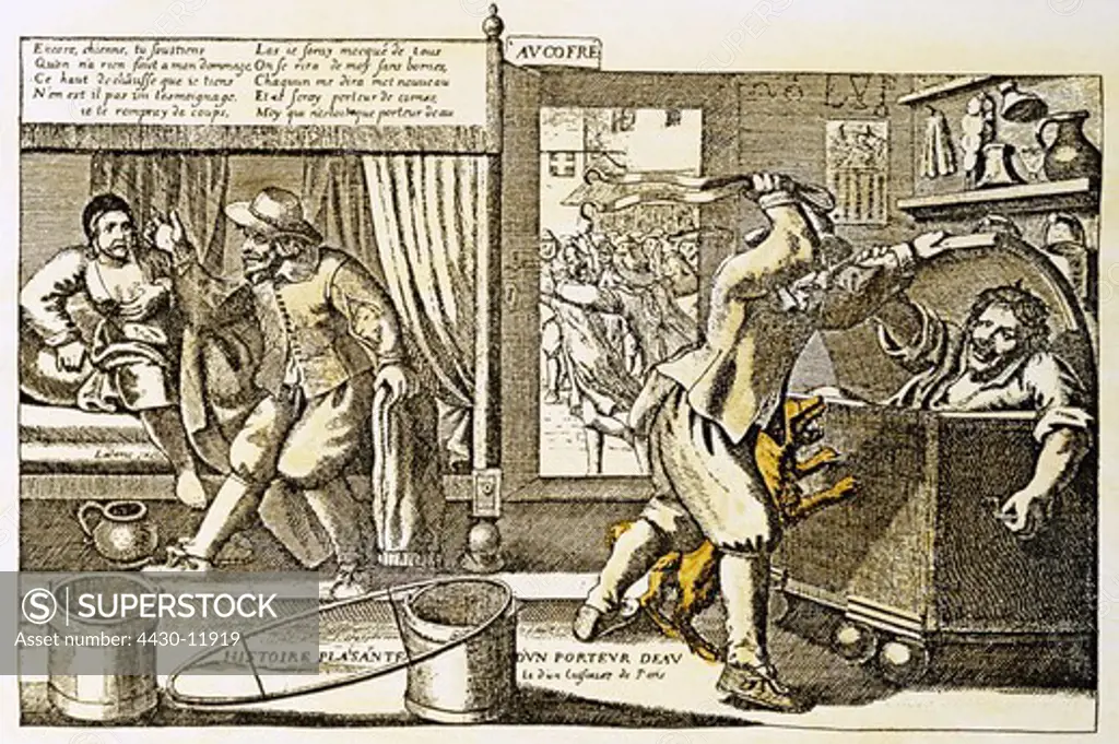 love sex and eroticism adultery ""Funny story of a water carrier"" copper engraving France mid 17th century private collection,