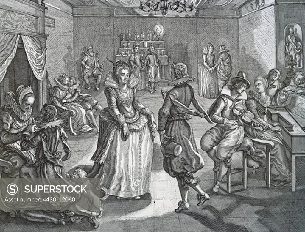 dance dancers evening dance copper engraving France 2nd half 17th century private collection,