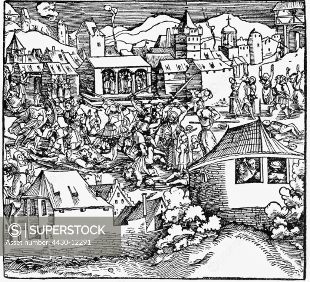 military, Landsknechts looting a city, woodcut by Hans Weiditz, 1532,
