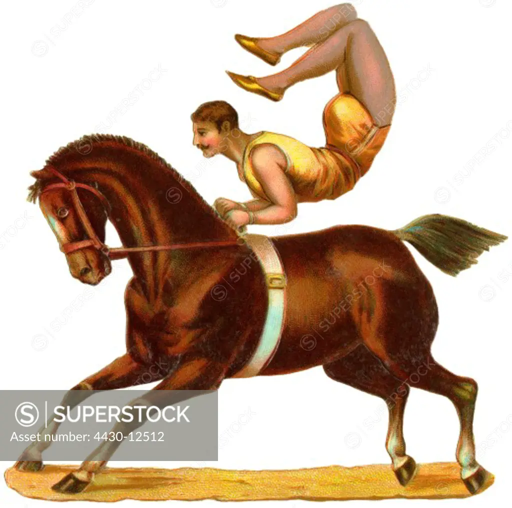 circus, circus performer, trick on horse, Germany, circa 1895,