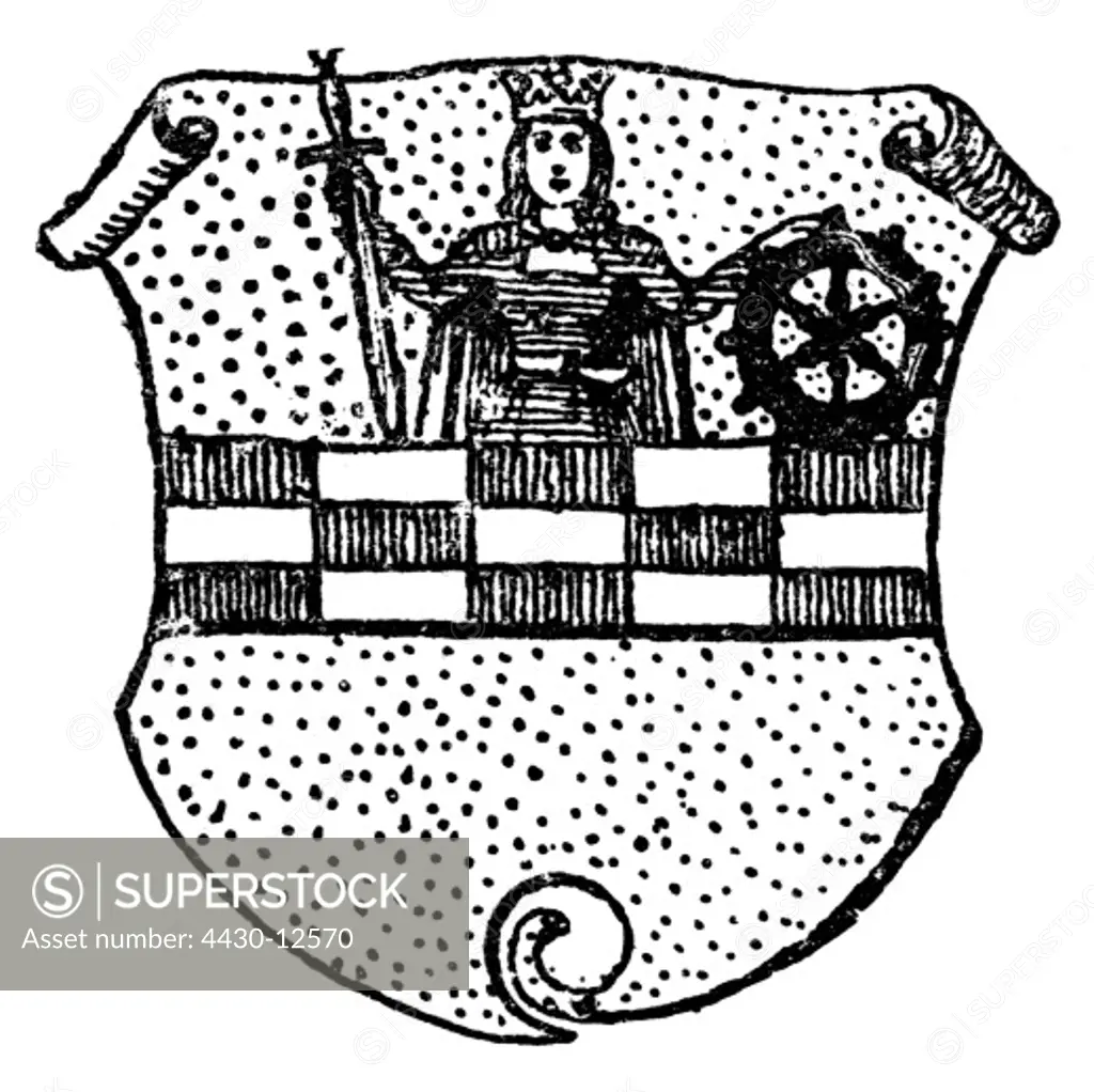 heraldry, coat of arms, Germany, city arms, Altena, wood engraving, 1892,