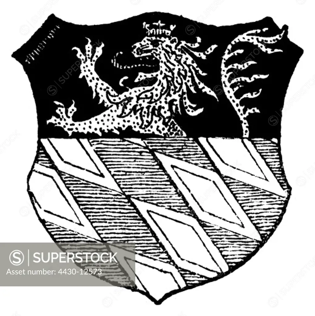 heraldry, coat of arms, Germany, city arms, Amberg, wood engraving, 1892,