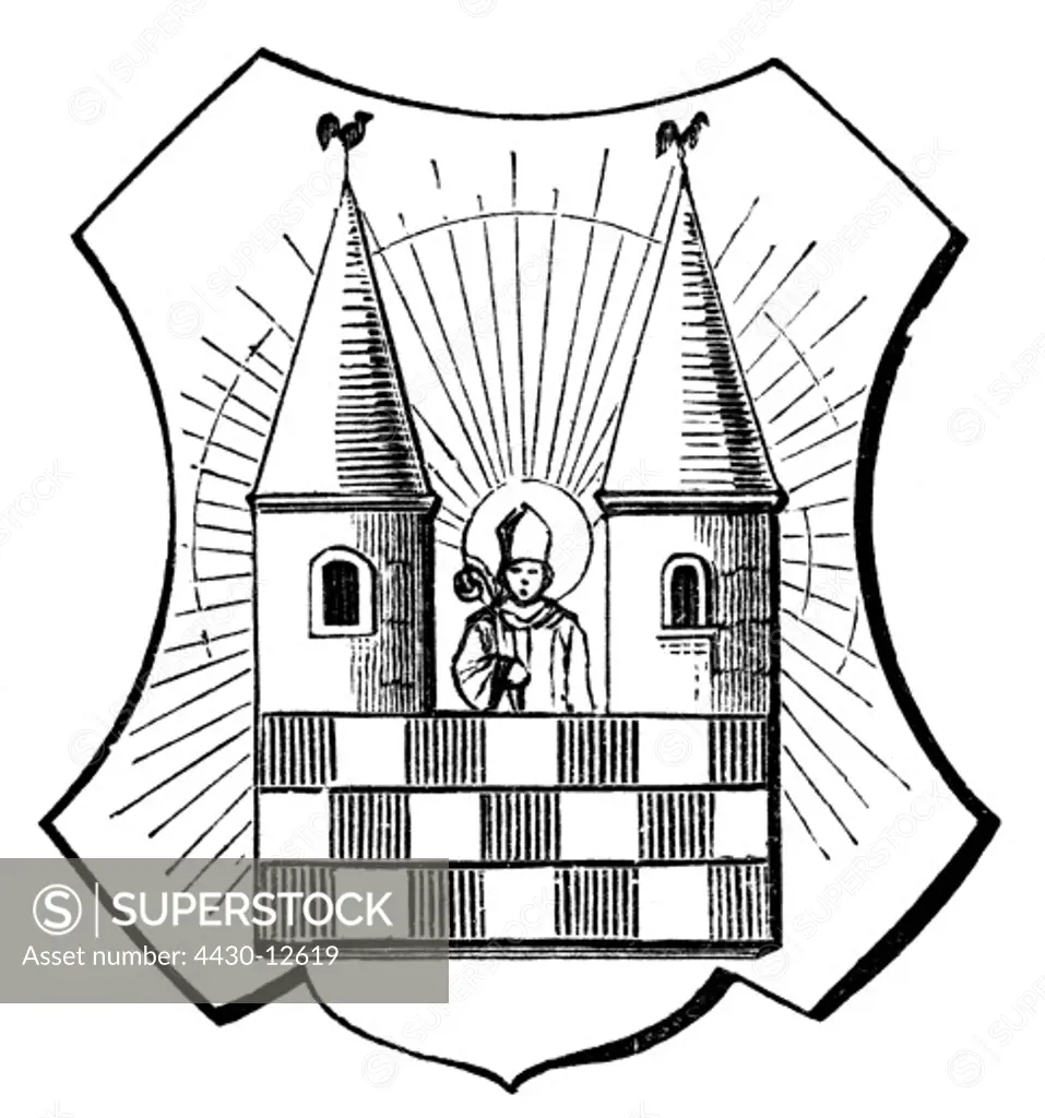 heraldry, coat of arms, Germany, city arms, Iserlohn, wood engraving, 1875,